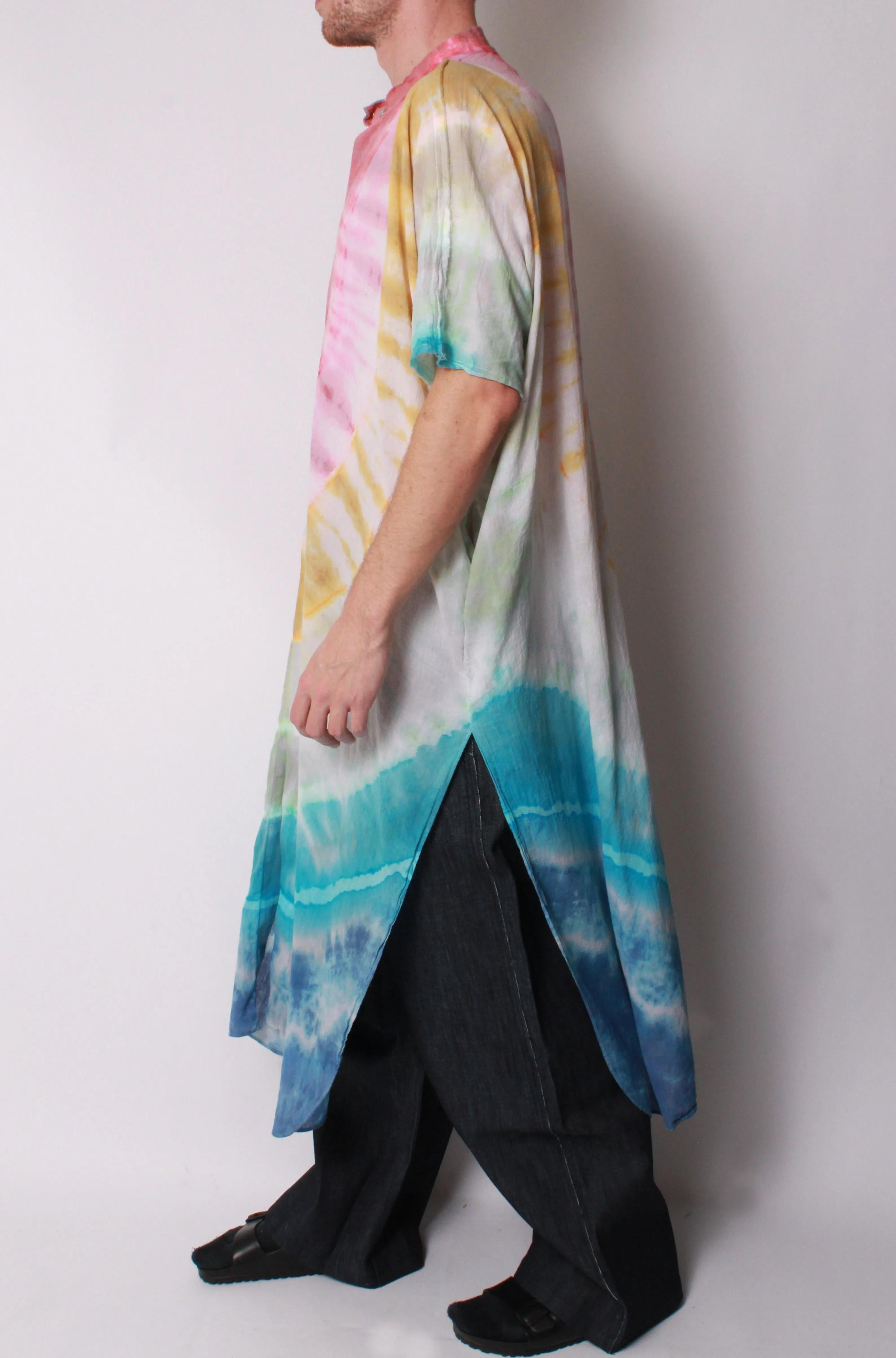 Kaftan Maxi in Cotton Voile Rainbow Tie-Dye