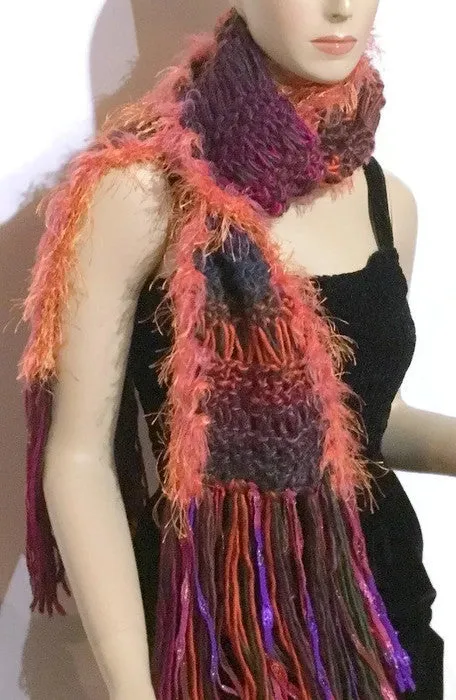 Knit scarf, fiber art scarf, handmade scarf, fine acrylic yarn, The apple garden scarf