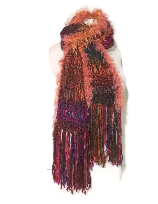 Knit scarf, fiber art scarf, handmade scarf, fine acrylic yarn, The apple garden scarf