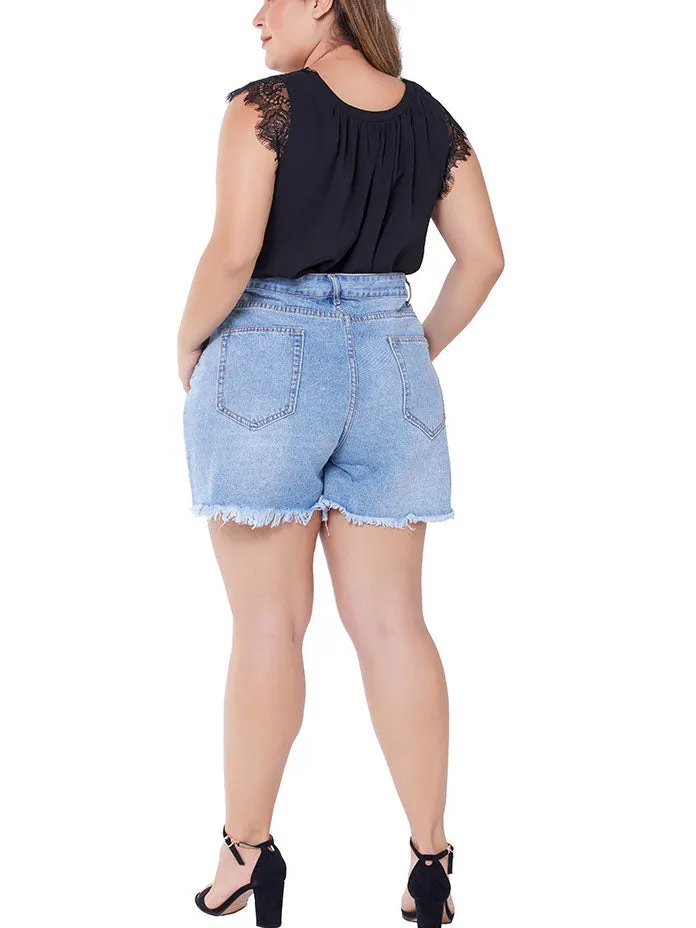 Large Size Raw Women's Denim Shorts Women's Large Size Shorts Fat MM Shorts