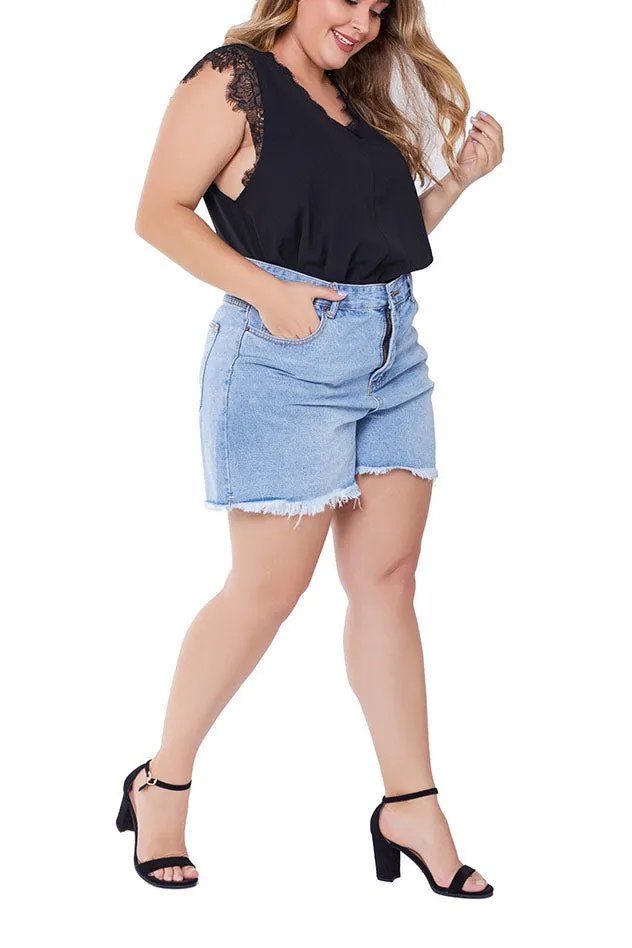 Large Size Raw Women's Denim Shorts Women's Large Size Shorts Fat MM Shorts