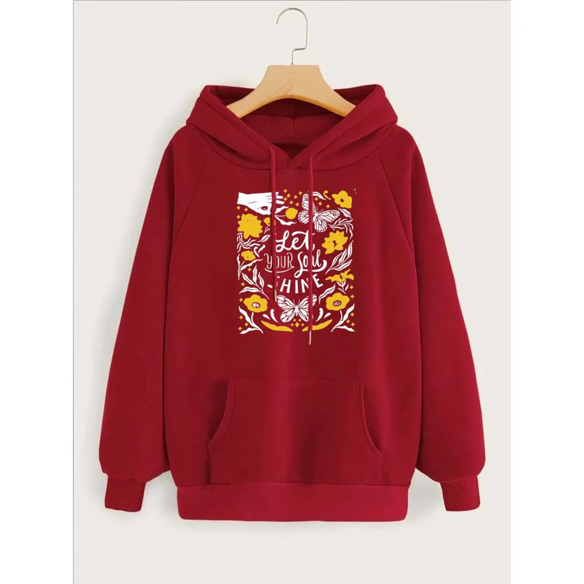 Let Your Soul Shine Printed Fleece Full Sleeves Pull Over Hoodie For Women