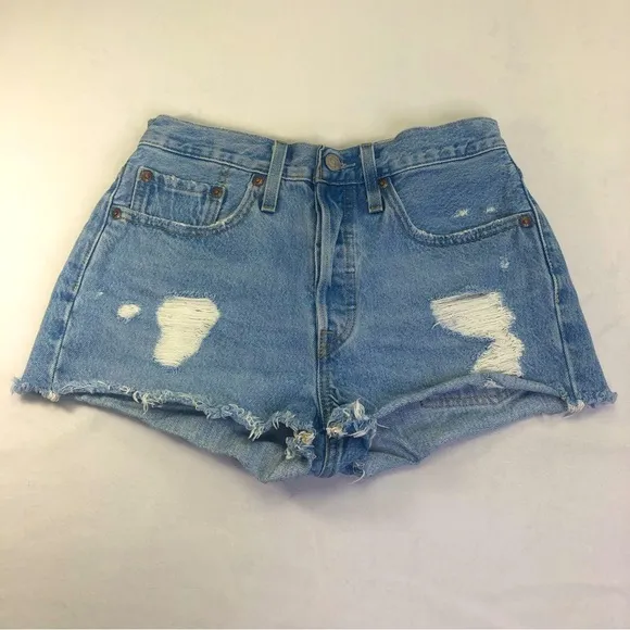 Levi’s Vintage 501 Denim Shorts Distressed High Rise Hipster Button Fly Cut Off