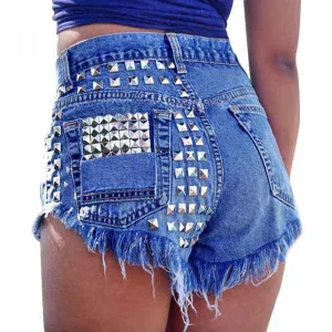 LINDSEY - Vintage High Waist Ripped Denim Jeans Shorts