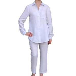 Linen Casa White with Light Blue Pin Stripes - Luxury Thin Linen