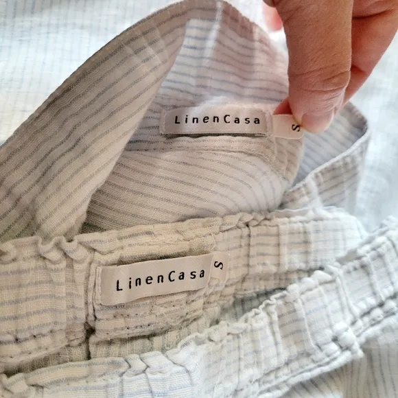 Linen Casa White with Light Blue Pin Stripes - Luxury Thin Linen