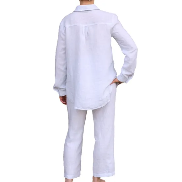 Linen Casa White with Light Blue Pin Stripes - Luxury Thin Linen