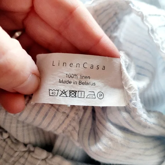 Linen Casa White with Light Blue Pin Stripes - Luxury Thin Linen
