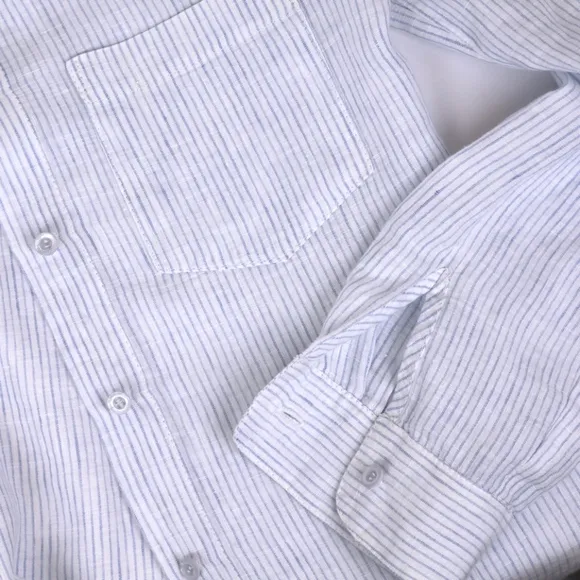 Linen Casa White with Light Blue Pin Stripes - Luxury Thin Linen