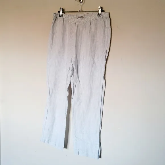 Linen Casa White with Light Blue Pin Stripes - Luxury Thin Linen