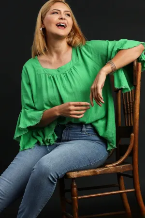Liza Linen Layered Ruffle Sleeve Top