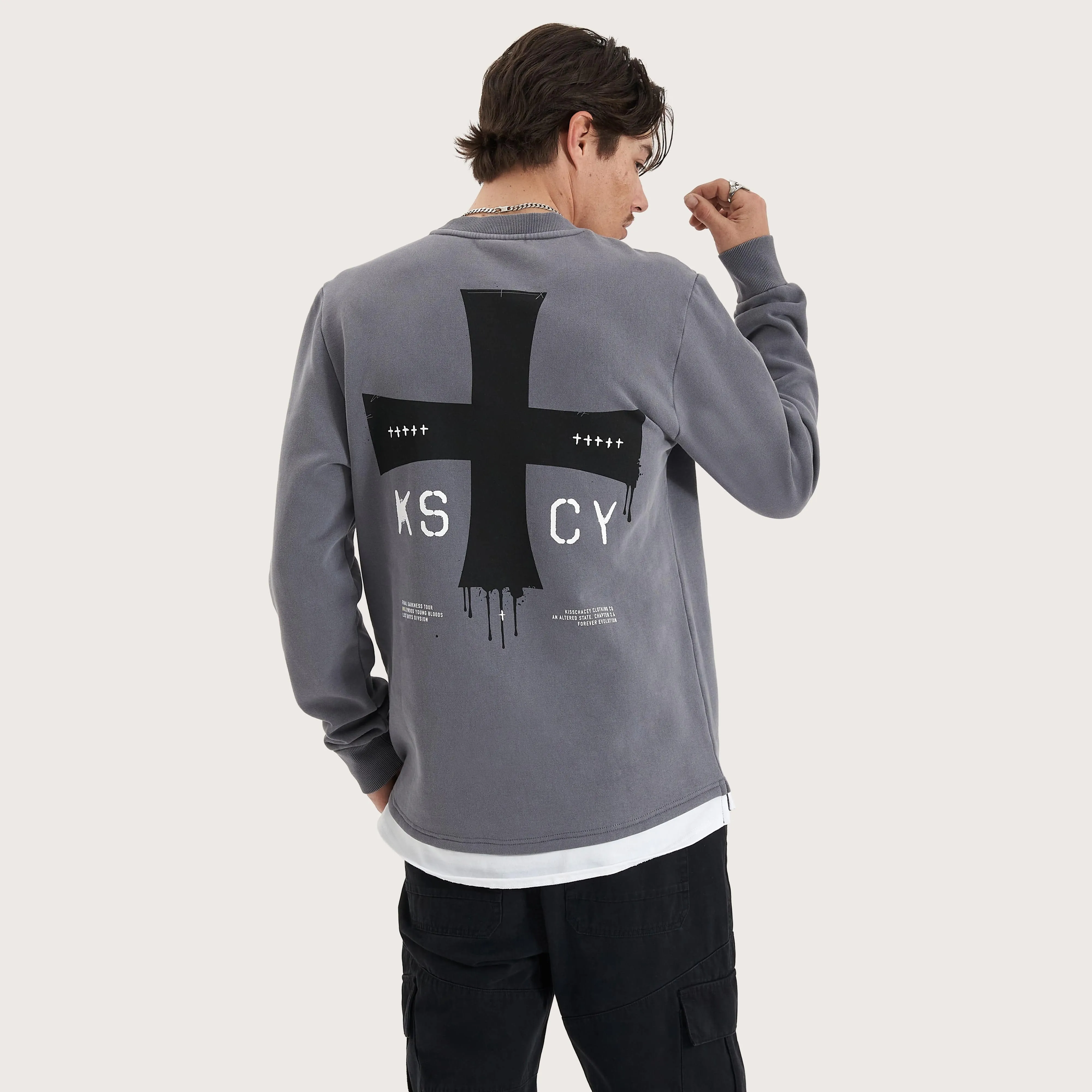 Lostland Heavy Layered Dual Curved Sweater Pigment Charcoal