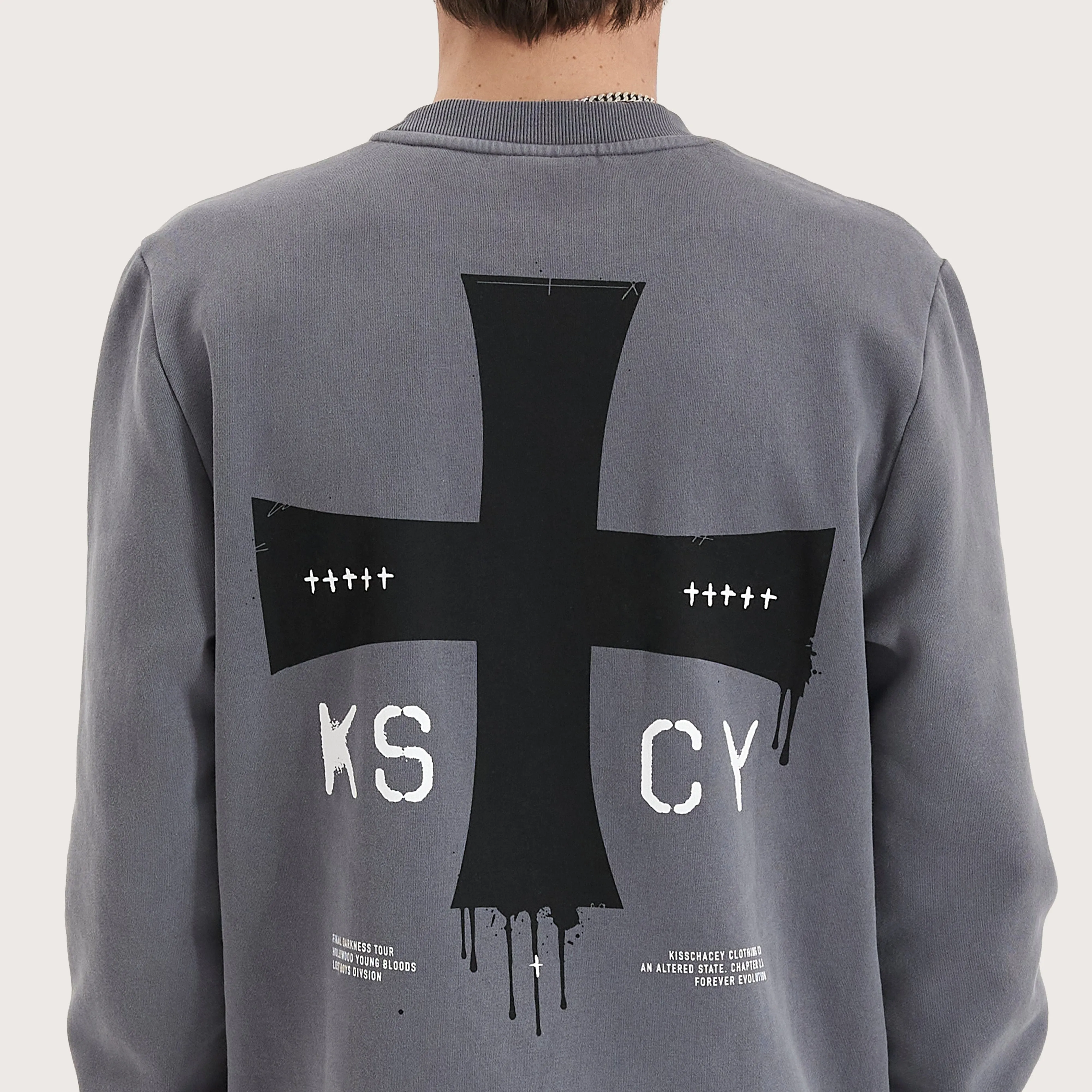 Lostland Heavy Layered Dual Curved Sweater Pigment Charcoal