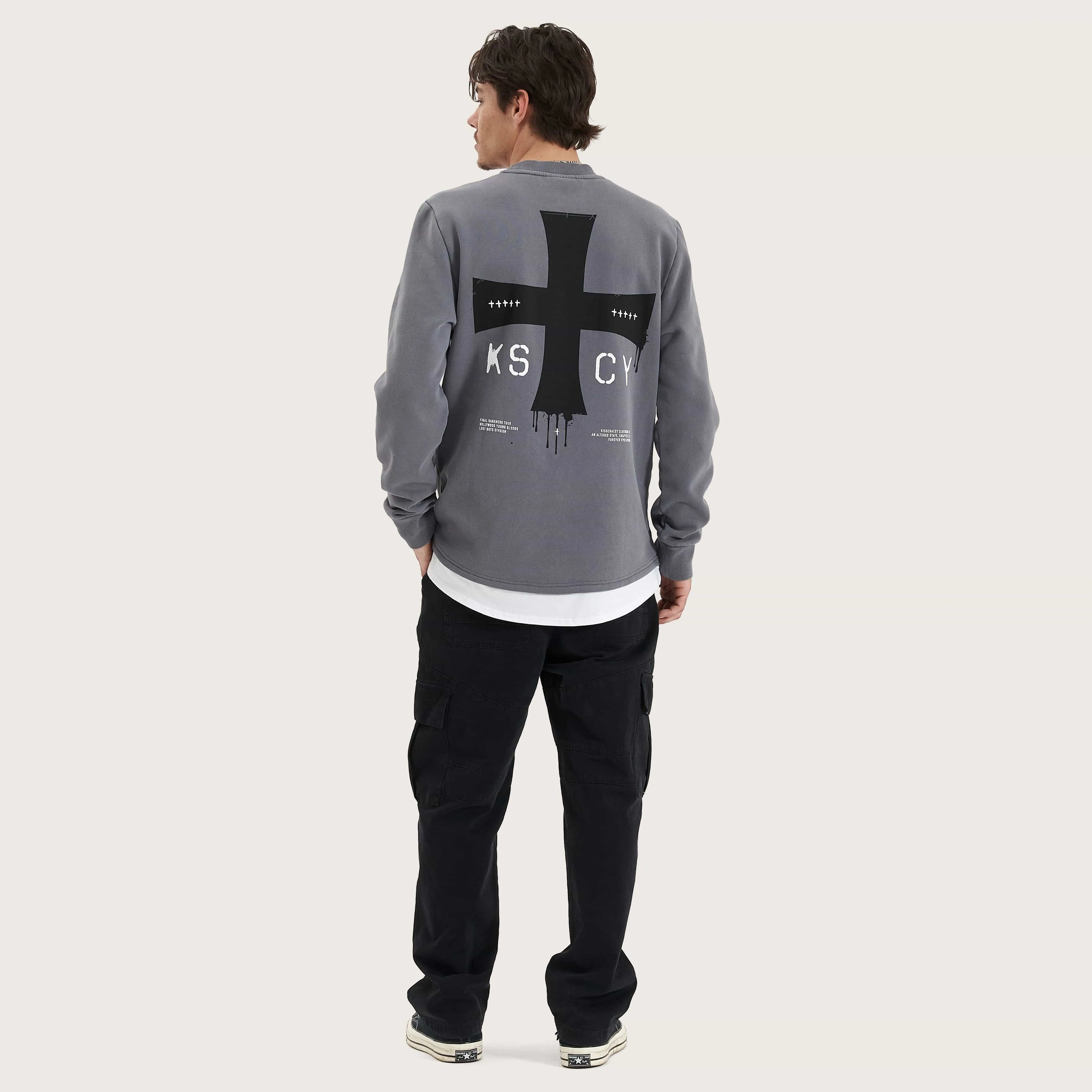 Lostland Heavy Layered Dual Curved Sweater Pigment Charcoal