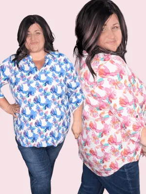 Lottie 3/4 Gabby Neckline Blouse in Ivory Florals (2 colors)