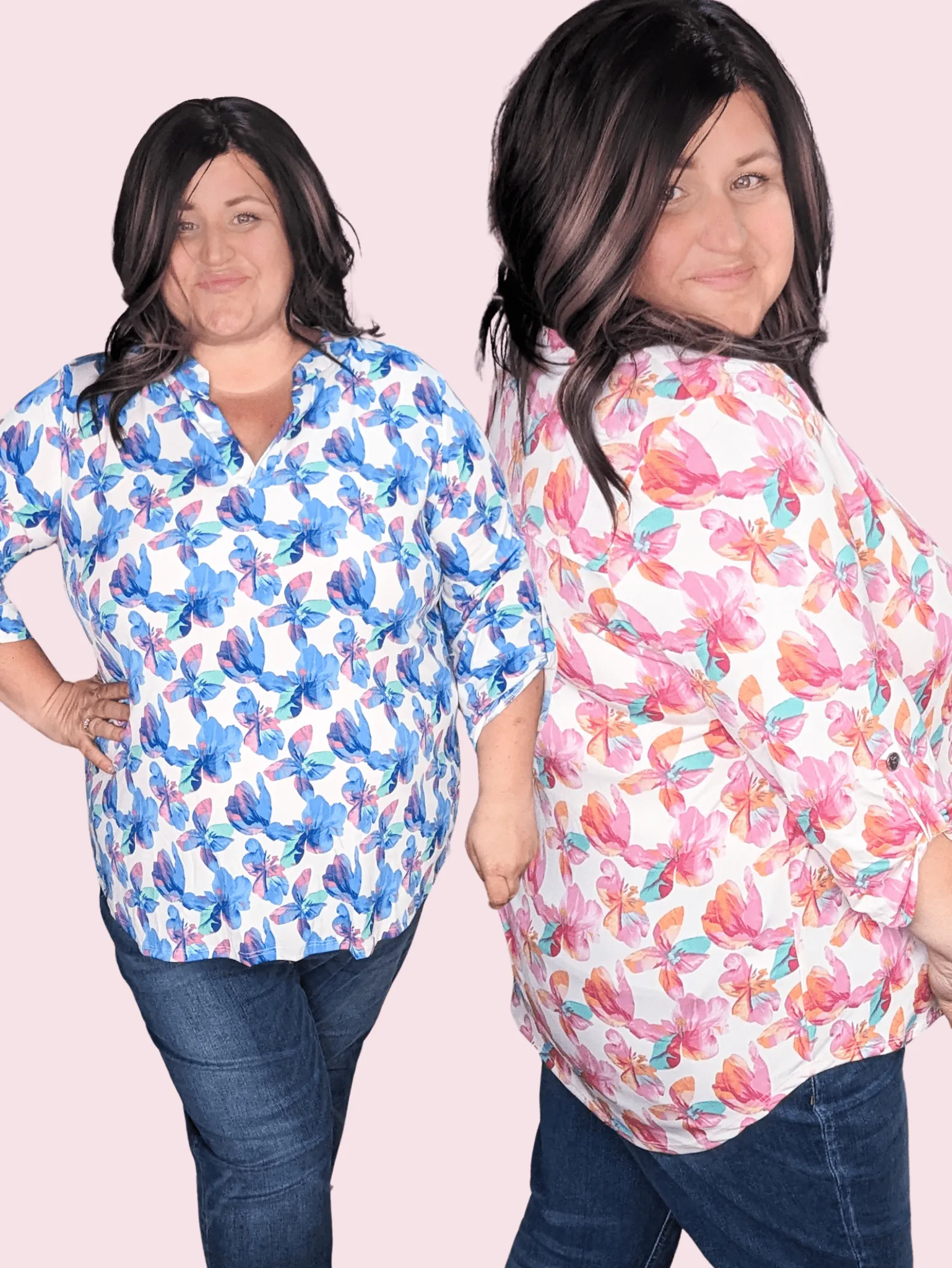 Lottie 3/4 Gabby Neckline Blouse in Ivory Florals (2 colors)