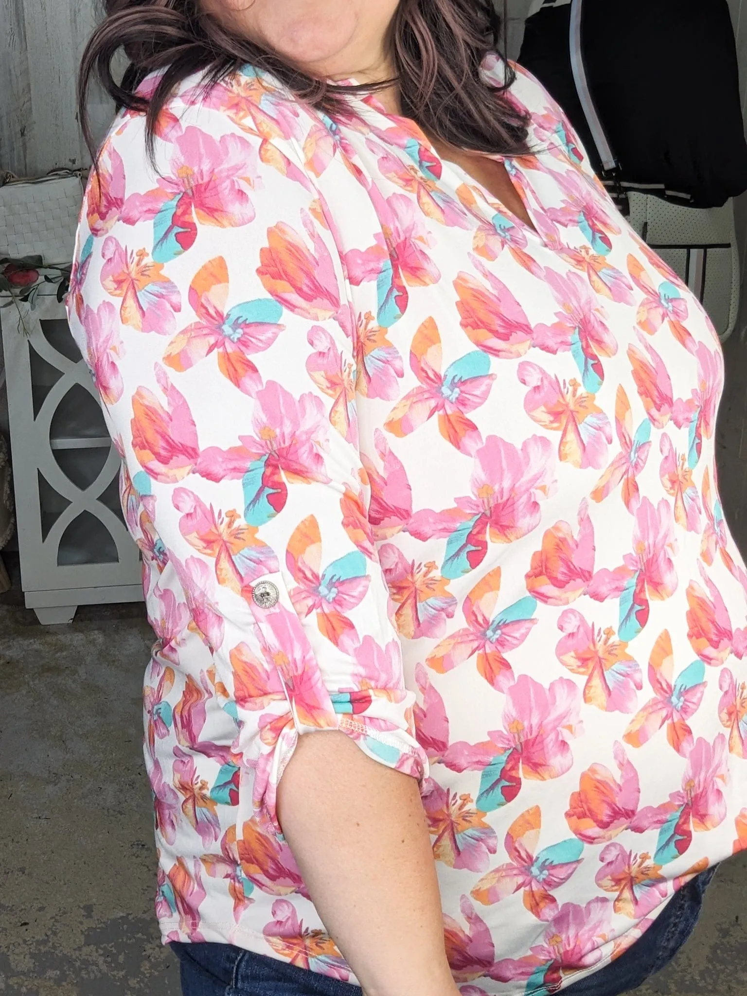 Lottie 3/4 Gabby Neckline Blouse in Ivory Florals (2 colors)