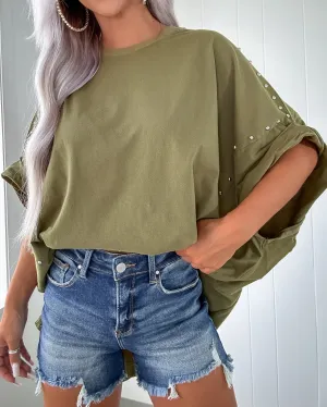 Loved One Studded Oversize Top - Olive