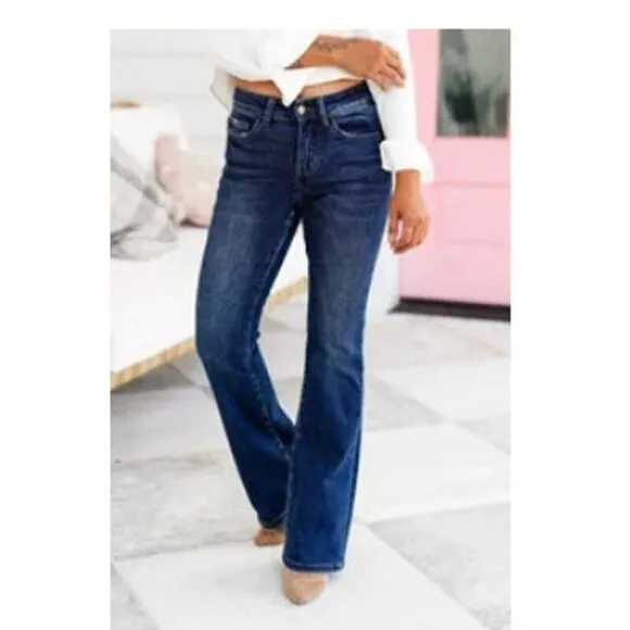 Lovervet by Vervet Mid rise dark wash relaxed boot jeans stretch denim size 25/7