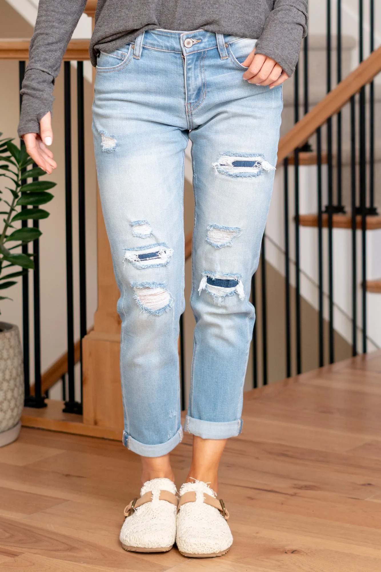 Luxanna Mid Rise Double Cuff Hem Slim Boyfriend
