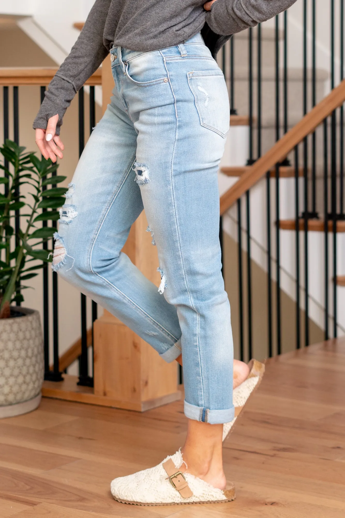 Luxanna Mid Rise Double Cuff Hem Slim Boyfriend