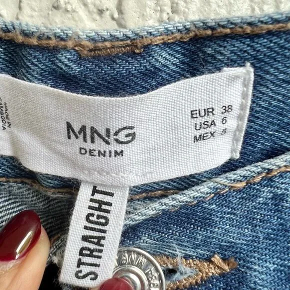Mango straight leg jeans tuxedo stripe size 6