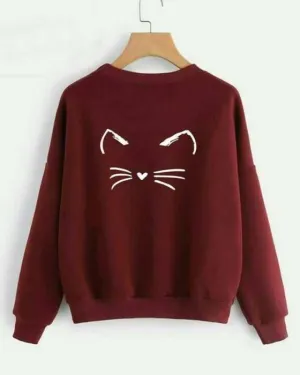 maroon meow sweatshirt for women