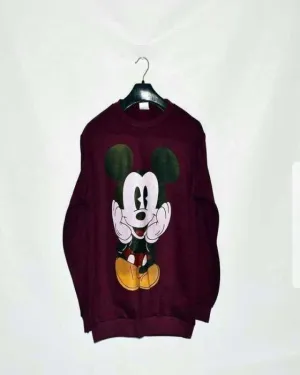 Maroon Mickey Mouse Sweat Shirt For Women
