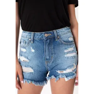 Medium wash rainbow tread shorts -kc9225m-op