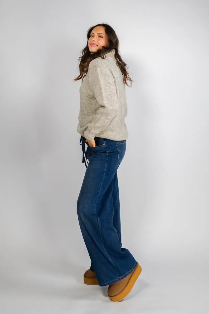 MEIMEIJ Blå jeans med vide rette ben og snøring i livet