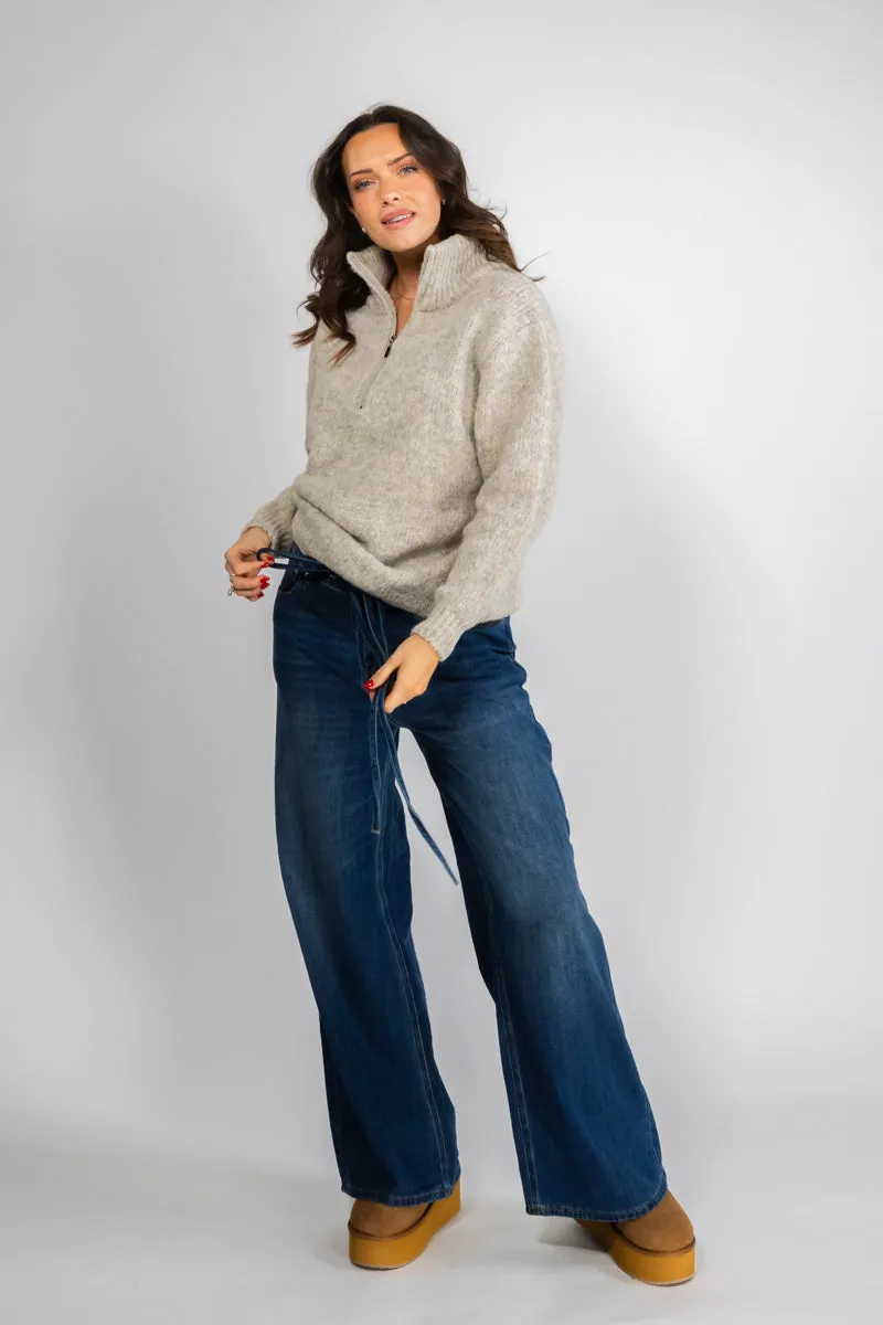 MEIMEIJ Blå jeans med vide rette ben og snøring i livet