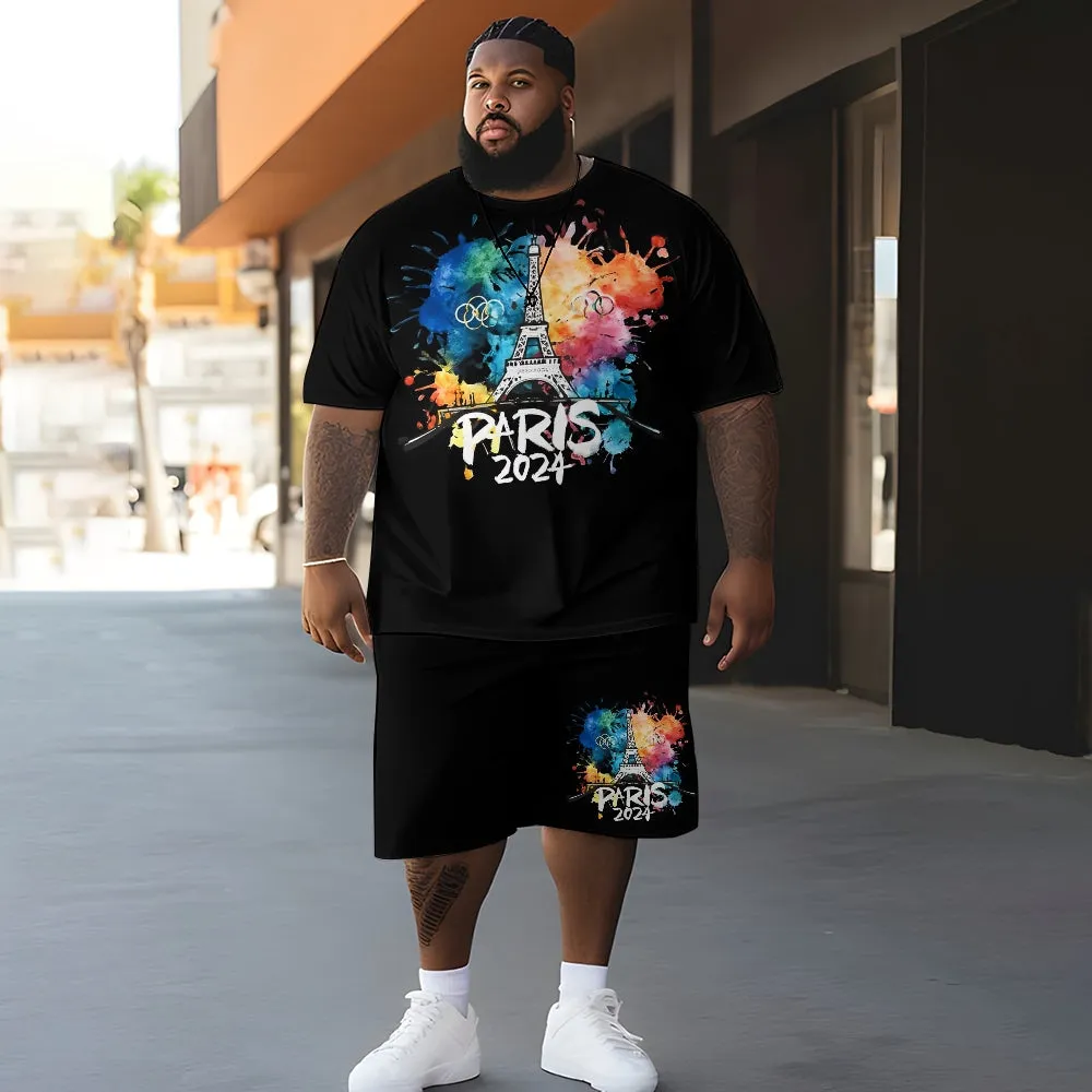 Men's Eiffel Tower Olympics Oversized Short Sleeve T-Shirt Shorts Set 2404000979