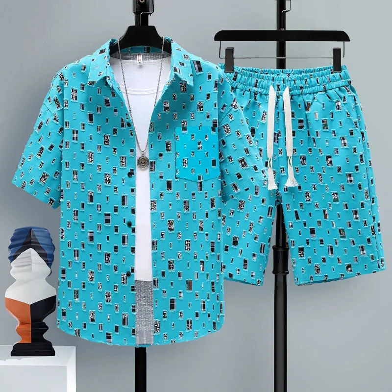 Men's Summer Tracksuit - Oversized Shirt and Shorts Two-Piece Set