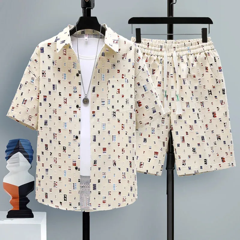 Men's Summer Tracksuit - Oversized Shirt and Shorts Two-Piece Set