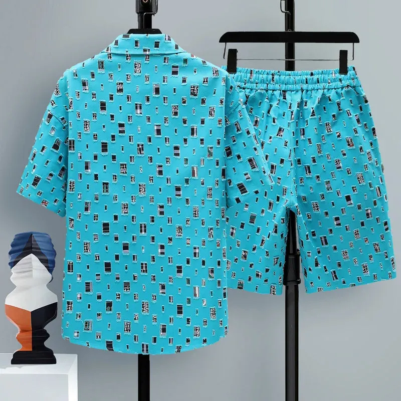 Men's Summer Tracksuit - Oversized Shirt and Shorts Two-Piece Set
