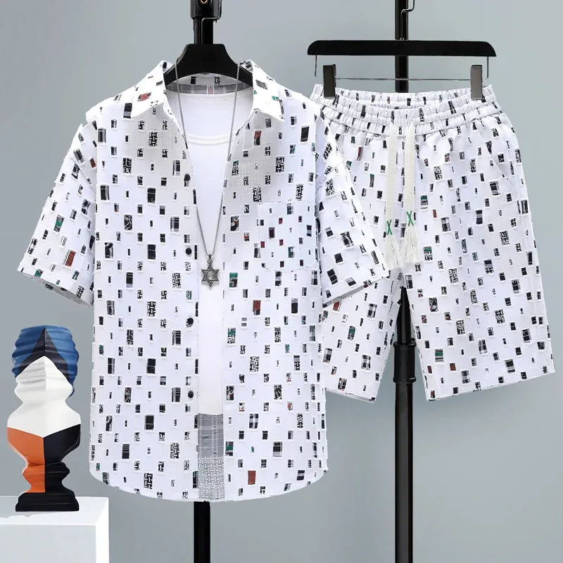Men's Summer Tracksuit - Oversized Shirt and Shorts Two-Piece Set