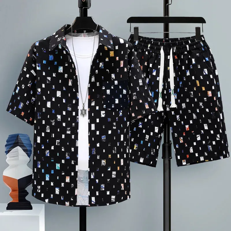 Men's Summer Tracksuit - Oversized Shirt and Shorts Two-Piece Set