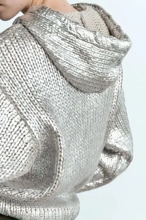 Metal Pattern Round Neck Hooded Sweatshirt