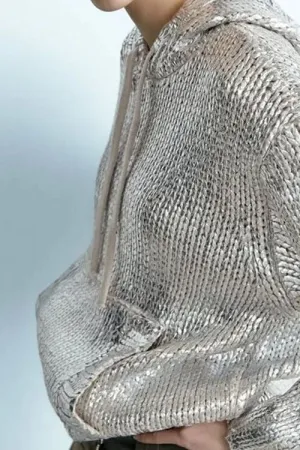 Metal Pattern Round Neck Hooded Sweatshirt