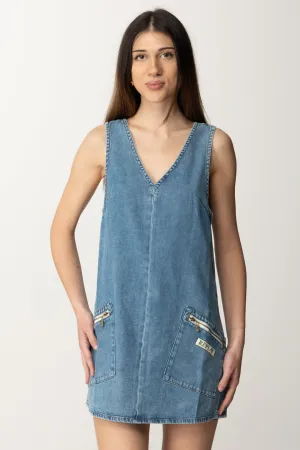 Mini Abito Boxy In Jeans con Tasche