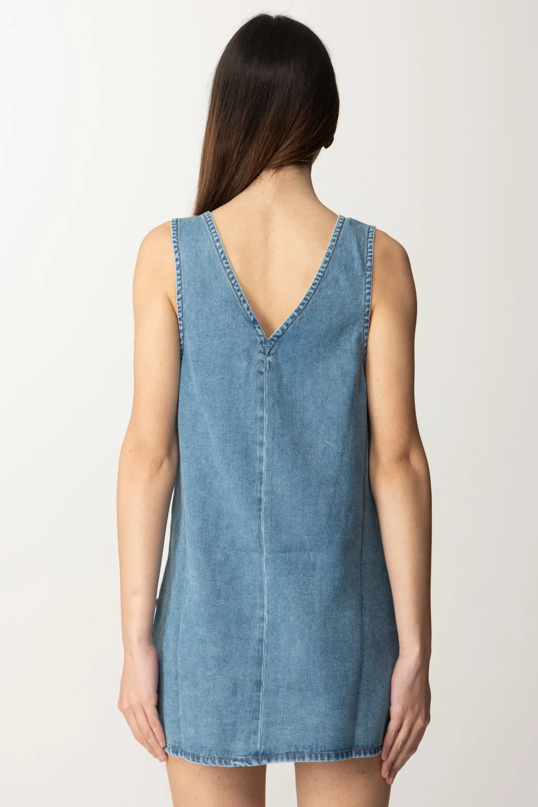 Mini Abito Boxy In Jeans con Tasche