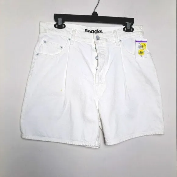 MOTHER snacks pleated fun dip shorts white button closure wide leg sz 29 NEW