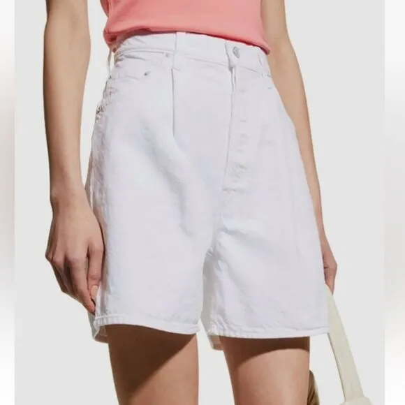 MOTHER snacks pleated fun dip shorts white button closure wide leg sz 29 NEW