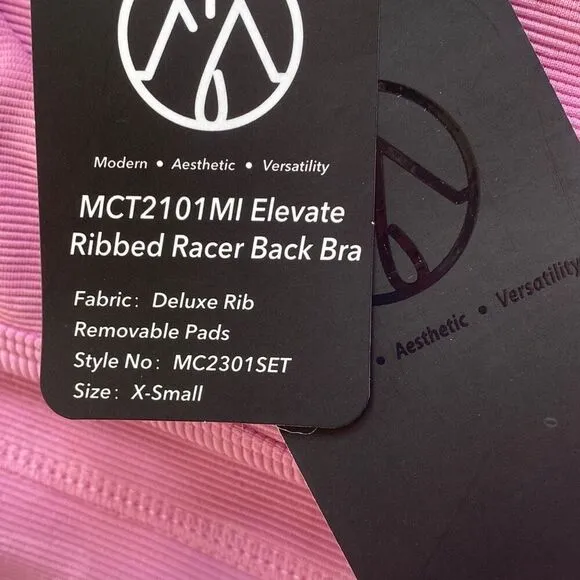 Move Theology NWT Set Sports Bra  Bike Shorts Delux Ribbed Fabric Orchid Pink XS