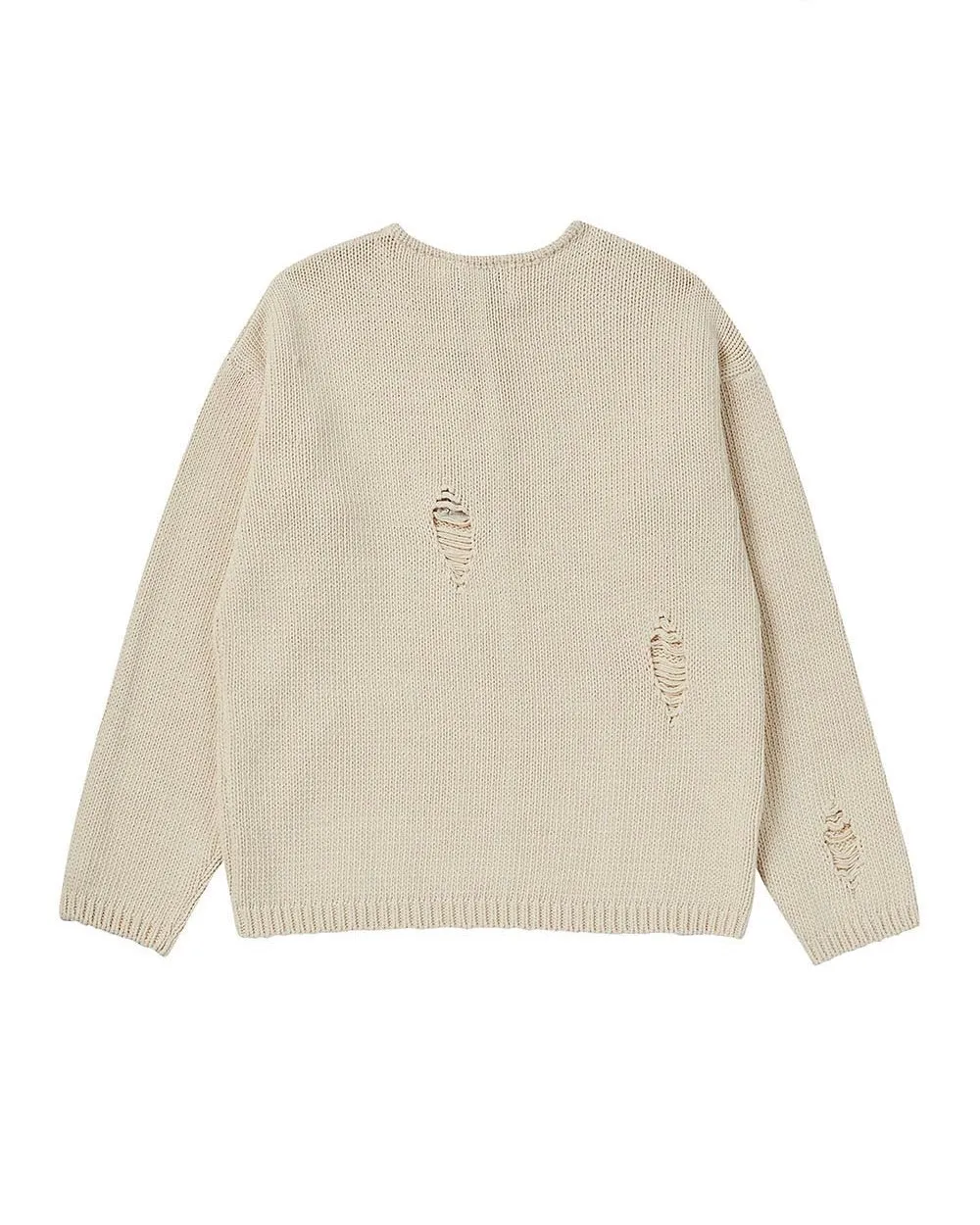 N Archive Heavyweight Cotton Damage Detail Henley Knit Ivory