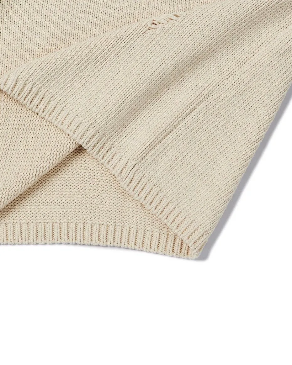 N Archive Heavyweight Cotton Damage Detail Henley Knit Ivory