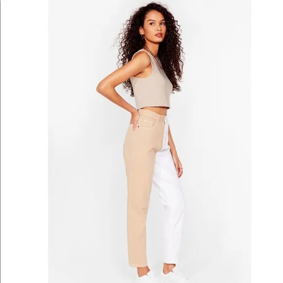 Nasty Gal Two Tone High Waist Contrast Mom Jeans