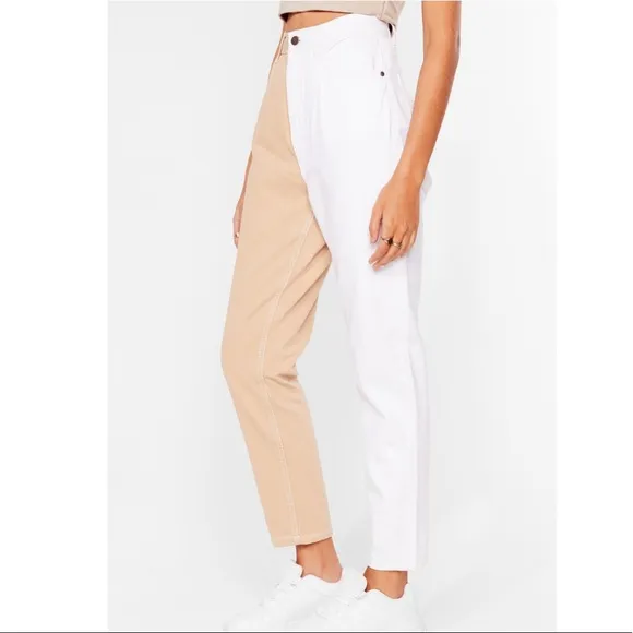 Nasty Gal Two Tone High Waist Contrast Mom Jeans