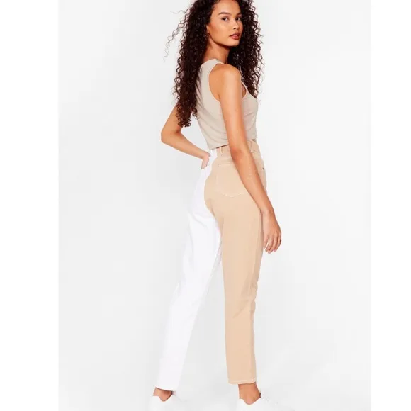 Nasty Gal Two Tone High Waist Contrast Mom Jeans