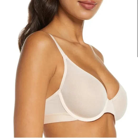 Negative underwear Sieve Demi Bra underwire Unpadded unlined Peach size 32DD